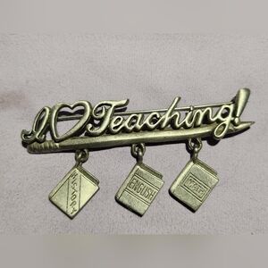 JJ Jonette Brooch I Love Teaching Brooch with Book Charms